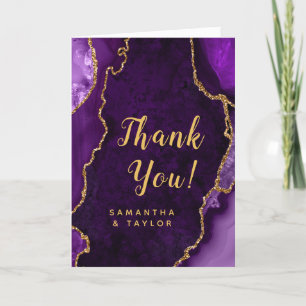 Purple and Gold Agate Wedding Thank You Card