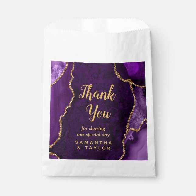 Purple and Gold Agate Wedding Thank You Favour Bags (Front)