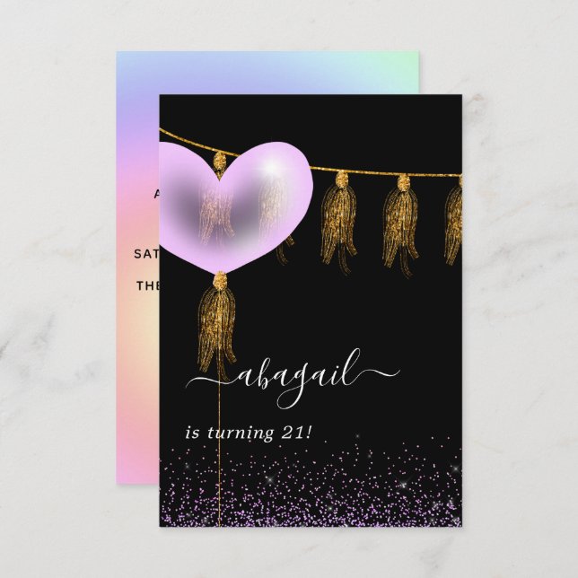 Purple and Gold and Black Birthday Party Invitatio Invitation (Front/Back)