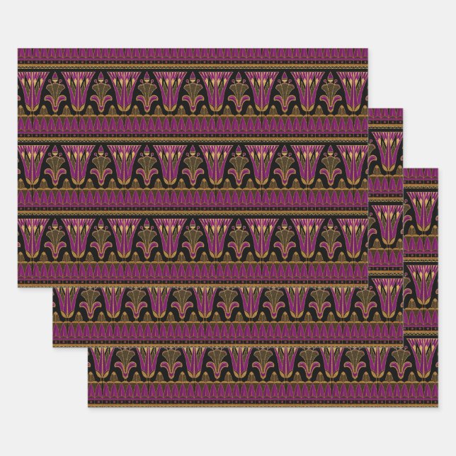 Purple and Gold Art Deco Wrapping Paper Sheet (Set)
