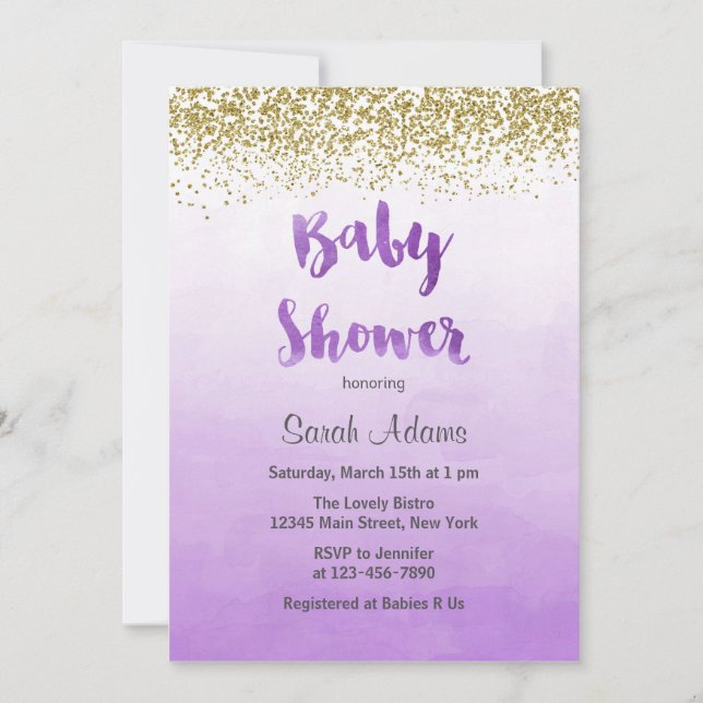 Purple and Gold Baby Shower Invitation (Front)