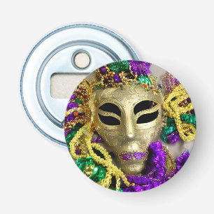 Purple and Gold Beads Masquerade Mask Mardi Gras Bottle Opener