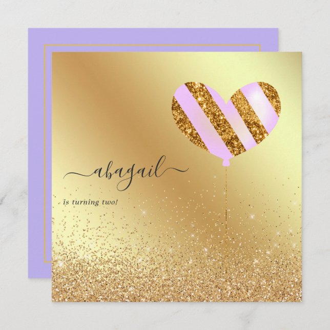 Purple and Gold Birthday Party Invitation (Front/Back)