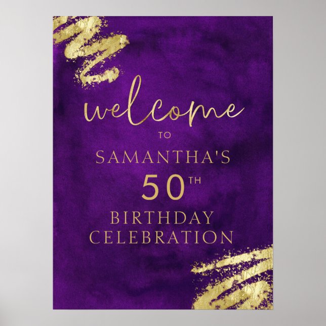 Purple and Gold Birthday Welcome Poster 18x24 (Front)