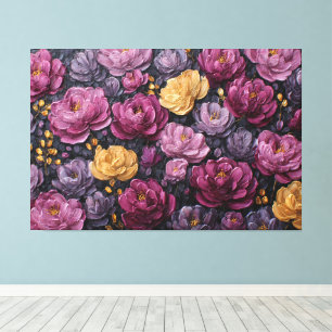 Purple and Gold Blooming Flowers – Abstract Wall Canvas Print
