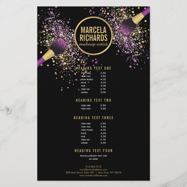 Purple and Gold Blush Confetti Makeup Artist Flyer (Front)