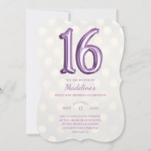 Purple and Gold Bokeh and Faux Foil 16th Birthday Invitation