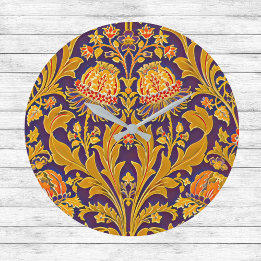 Purple and Gold Botanical Morris Inspired Floral  Large Clock