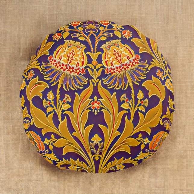 Purple and Gold Botanical Morris Inspired Floral  Round Cushion (Creator Uploaded)