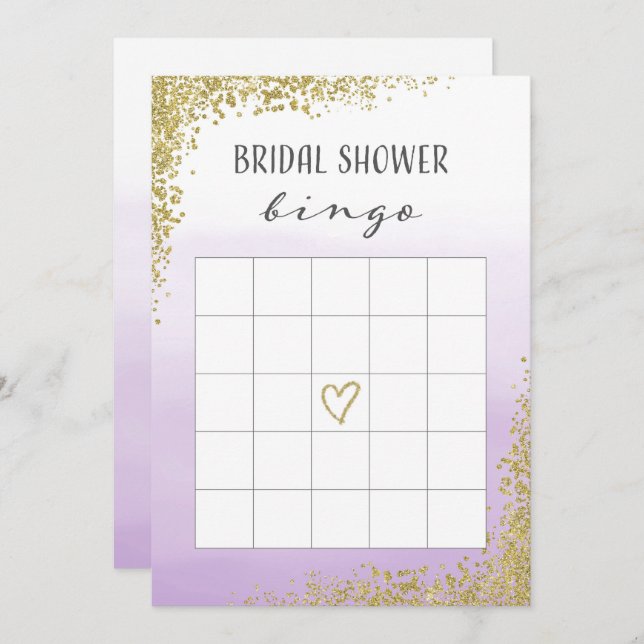 Purple and Gold Bridal Shower Bingo Card (Front/Back)