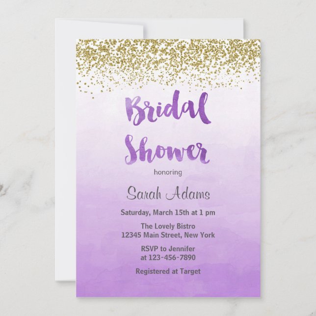 Purple and Gold Bridal Shower Invitation (Front)
