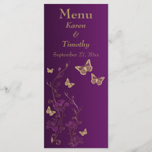 Purple and Gold Butterfly Floral Menu Card