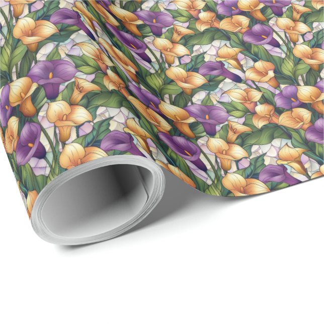 Purple and Gold Calla Lily Floral Gift Wrapping Paper (Roll Corner)