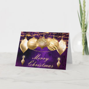 Purple and Gold Christmas Baubles Holiday Card