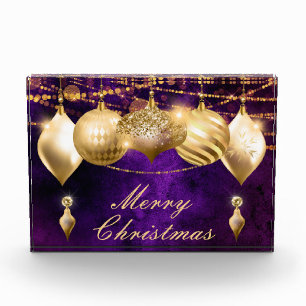 Purple and Gold Christmas Baubles Photo Block