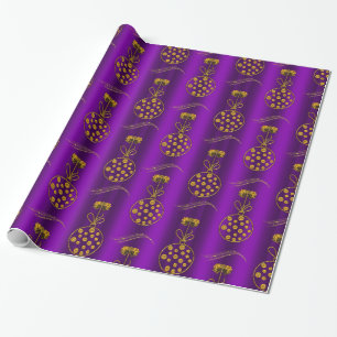 Purple and Gold Christmas Baubles  Wrapping Paper