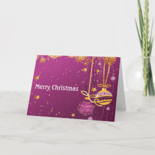 Purple and Gold Christmas Ornaments Holiday Card