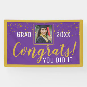 Purple And Gold Confetti Congrats Grad 2020 Photo Banner