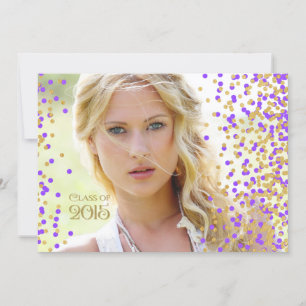Purple and Gold Confetti Graduation Announcement