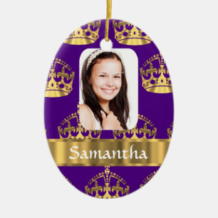 Purple and gold crown ceramic tree decoration