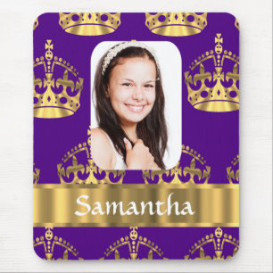 Purple and gold crown personalised photo mouse pad