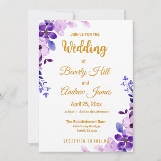 Purple and Gold Customisable Spring Wedding Invitation