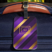 Purple and Gold Diagonal Striped Monogrammed