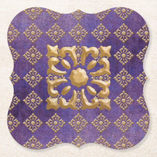 Purple and Gold Diamonds Paper Coaster