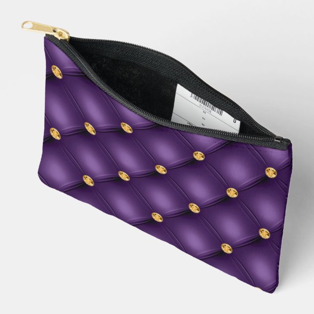 Purple and Gold Diamonds Tufted Accessory Pouch (Open)
