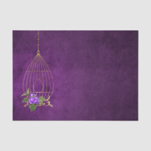 Purple and Gold Distressed Grunge Floral Birdcage Tissue Paper