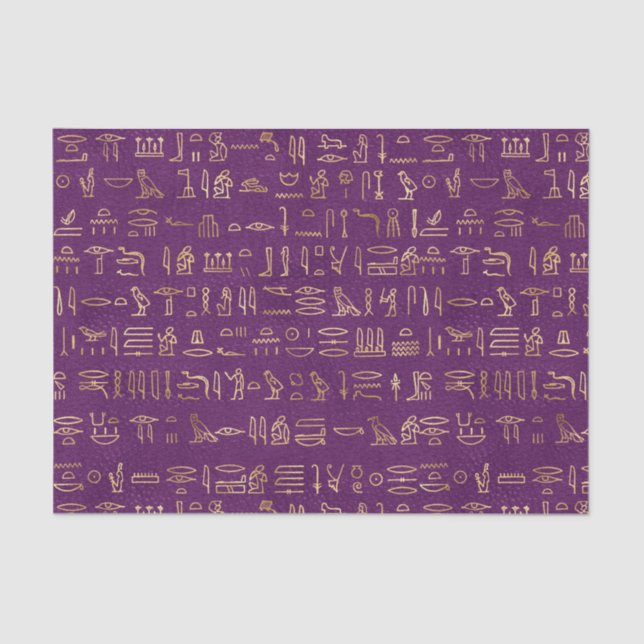 Purple and gold  Egyptian hieroglyphs Tissue Paper (Front)