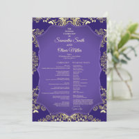 Purple And Gold Elegant Detailed Wedding Program