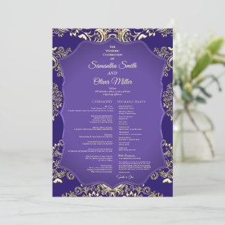 Purple And Gold Elegant Detailed Wedding Program Invitation