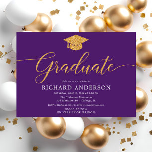 Purple and gold elegant graduation party Graduate Invitation