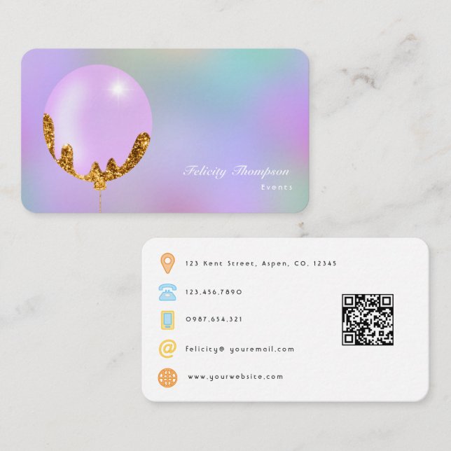 Purple and Gold Event Planner QR Code Business Card (Front/Back)