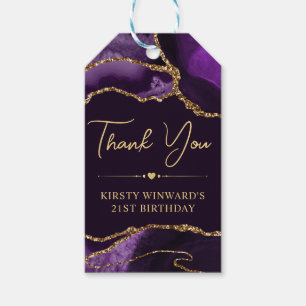 Purple and Gold Faux Glitter Agate Birthday Party Gift Tags