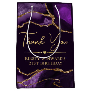 Purple and Gold Faux Glitter Agate Birthday Party Medium Gift Bag
