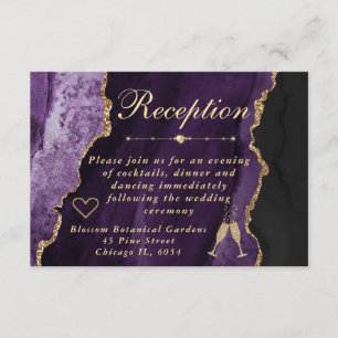 Purple and Gold Faux Glitter Agate Reception Enclosure Card