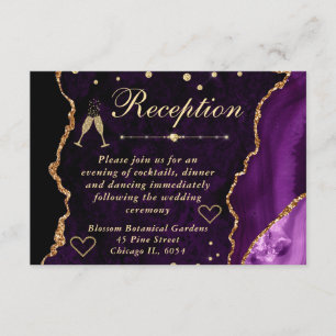 Purple and Gold Faux Glitter Agate Reception Enclosure Card