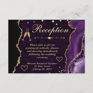 Purple and Gold Faux Glitter Agate Reception Enclosure Card