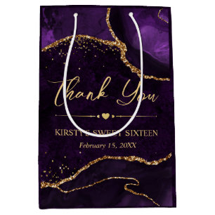 Purple and Gold Faux Glitter Agate Sweet 16 Medium Gift Bag