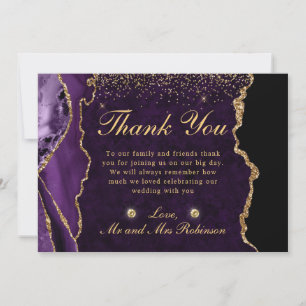 Purple and Gold Faux Glitter Agate Wedding Thank You Card