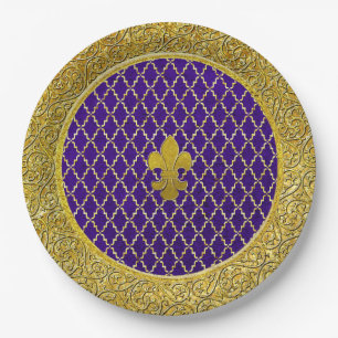 Purple and Gold Fleur-de-lis Any Occasion Paper Plate