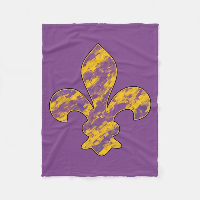 Purple and Gold Fleur de lis Fleece Blanket (Front)