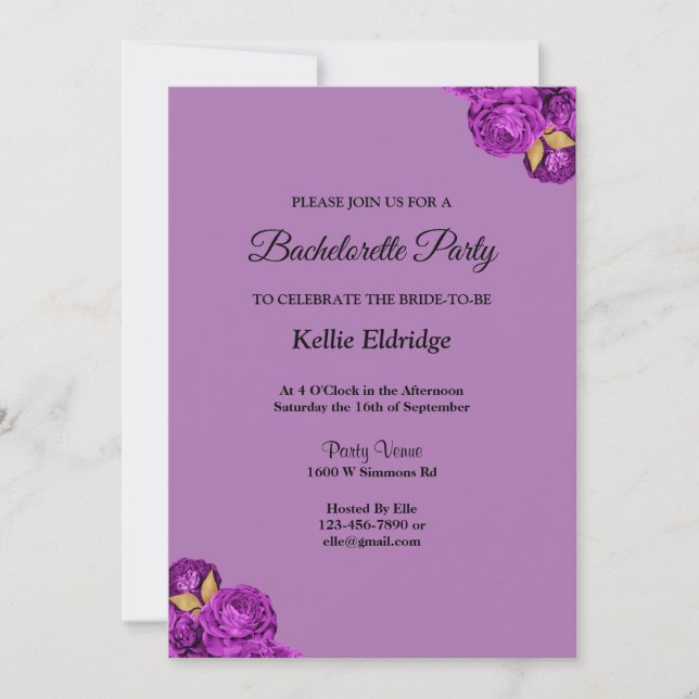Purple And Gold Floral Bachelorette Party Invitation (Front)