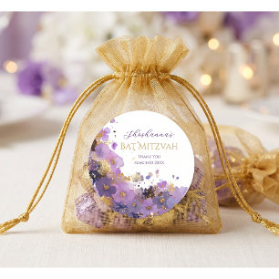 Purple and Gold Floral Bat Mitzvah Classic Round Sticker