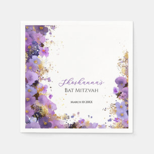 Purple and Gold Floral Bat Mitzvah Napkin