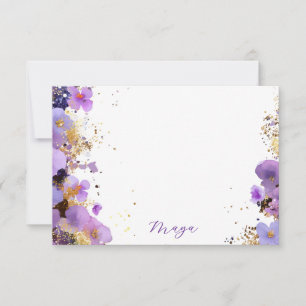 Purple and Gold Floral Bat Mitzvah Thank You Card