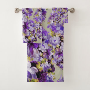 Purple And Gold Floral Bath Towel Set