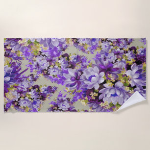 Purple And Gold Floral Beach Towel